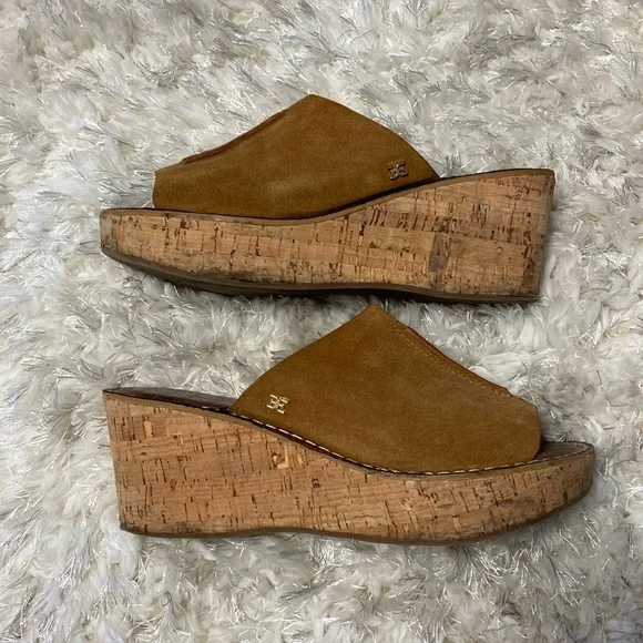 Womens Sam Edelman Suede brown clog wedge sandals size 8.5 - Picture 2 of 5